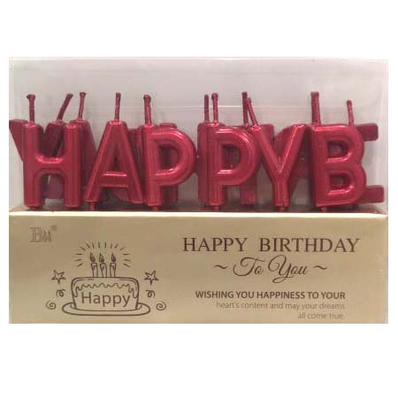 Happy Birthday Metallic Red Letter Pick Candle Set